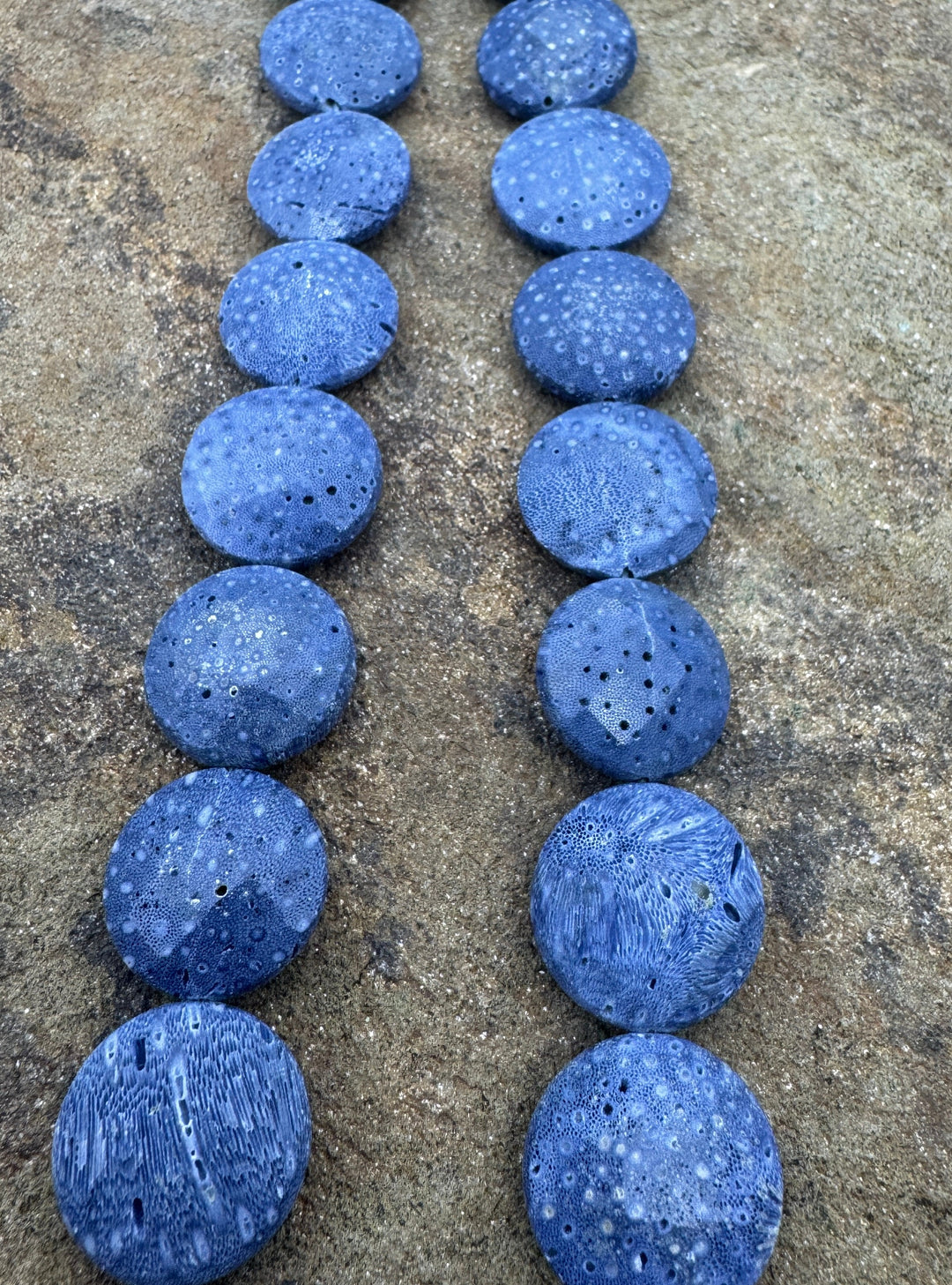 Natural Blue Sponge Coral 16mm Faceted Coin Beads 7.5 inch