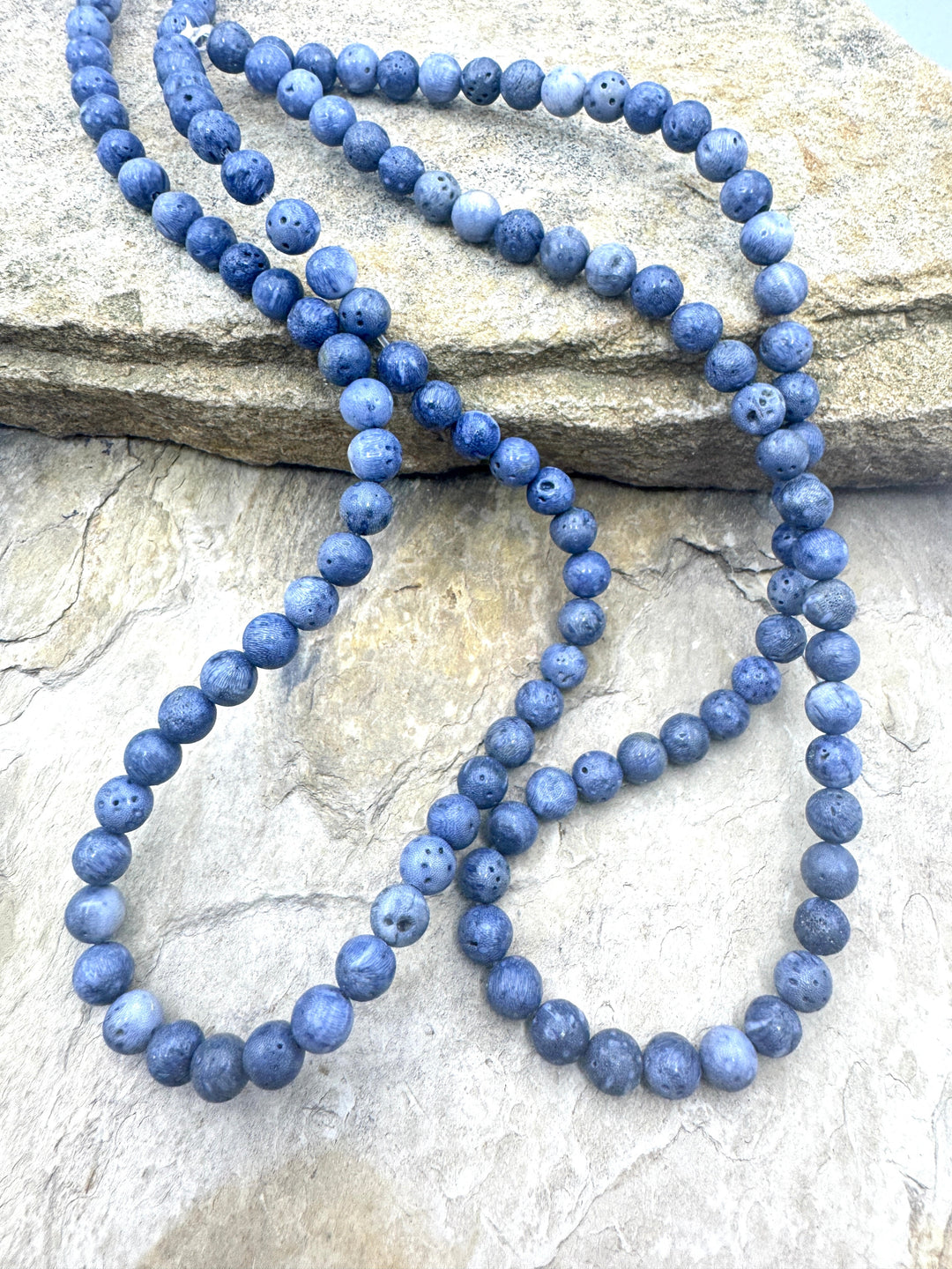 Natural Blue Sponge Coral 6mm Round Beads 16 inch Strand