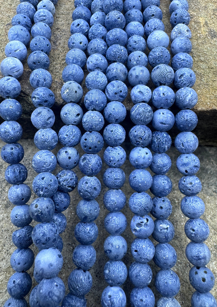 Natural Blue Sponge Coral 6mm Round Beads 16 inch Strand