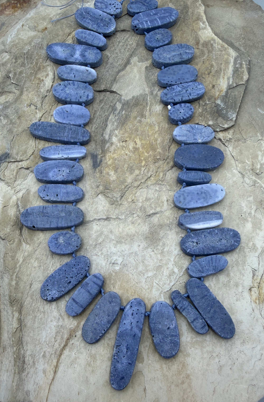 Natural Blue Sponge Coral Oval Bead Designer Strand