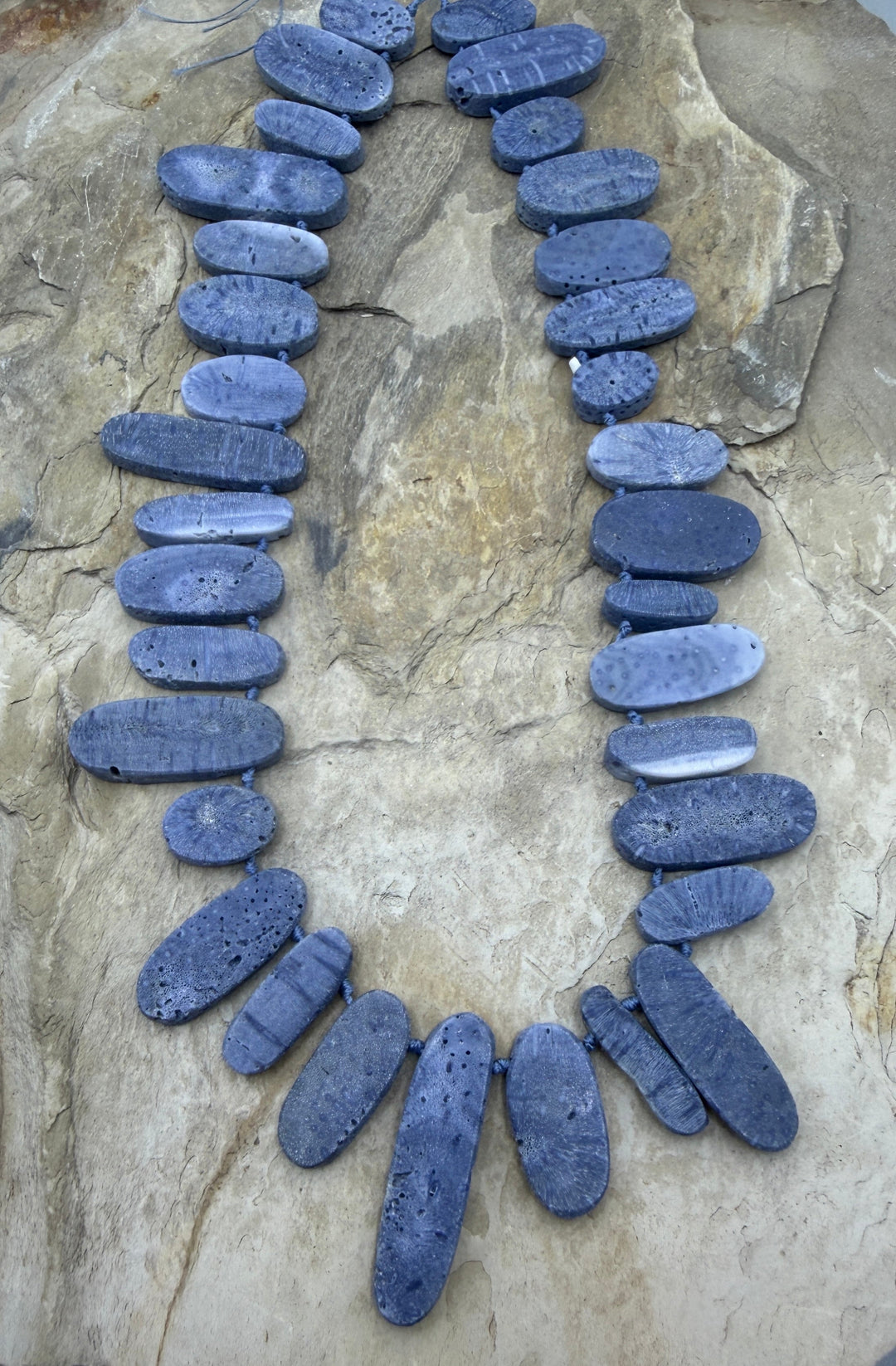 Natural Blue Sponge Coral Oval Bead Designer Strand