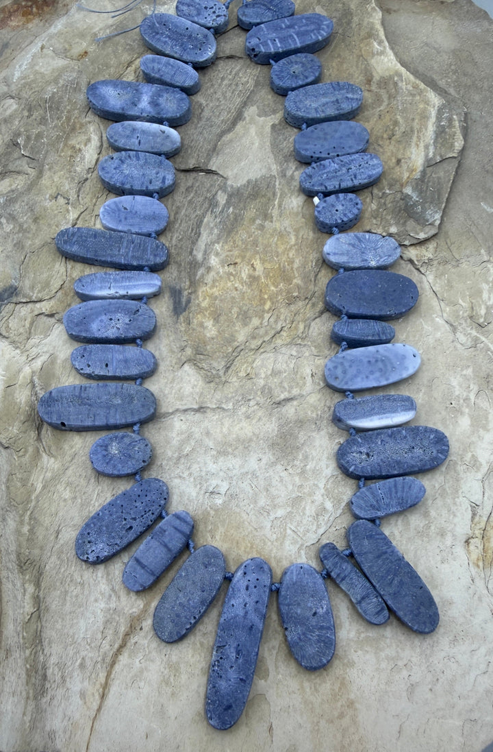 Natural Blue Sponge Coral Oval Bead Designer Strand