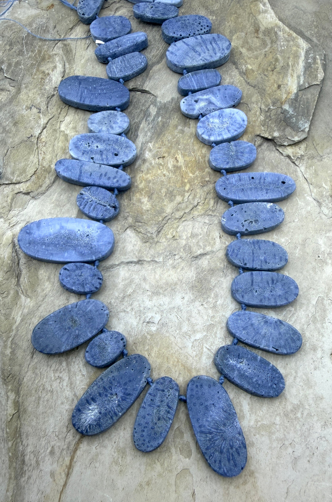 Natural Blue Sponge Coral Oval Bead Designer Strand