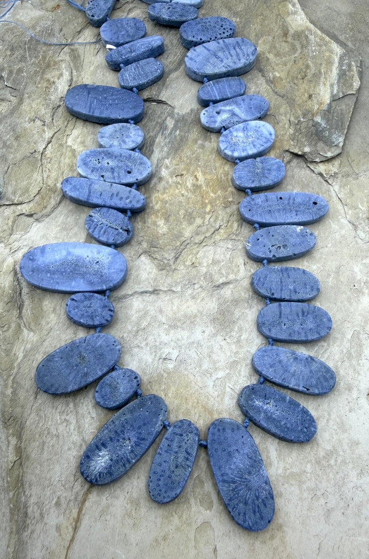Natural Blue Sponge Coral Oval Bead Designer Strand