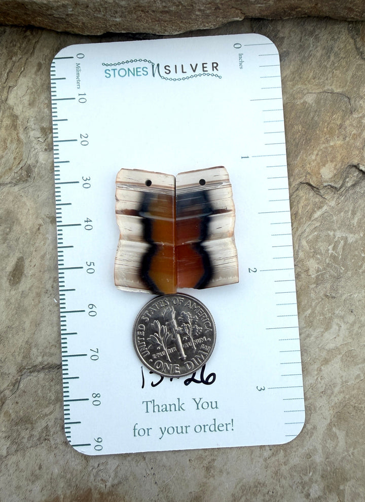 Natural Edge Carnelian Agate Earring Slab Bead Pair 13x26mm