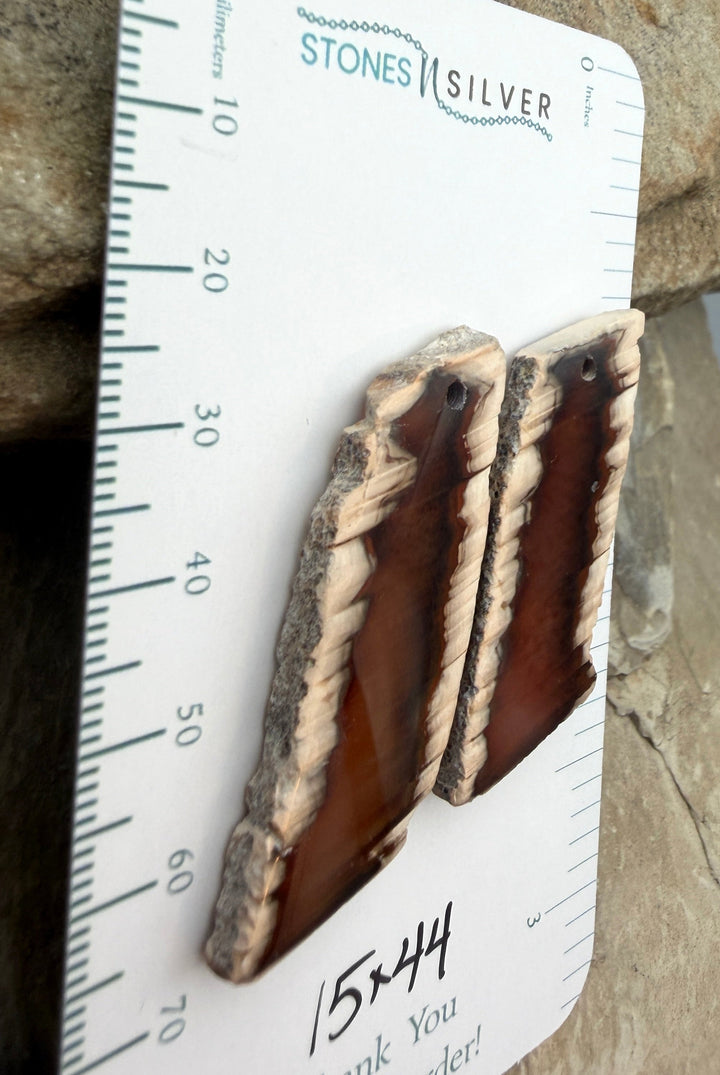 Natural Edge Carnelian Agate Earring Slab Bead Pair 15x44mm
