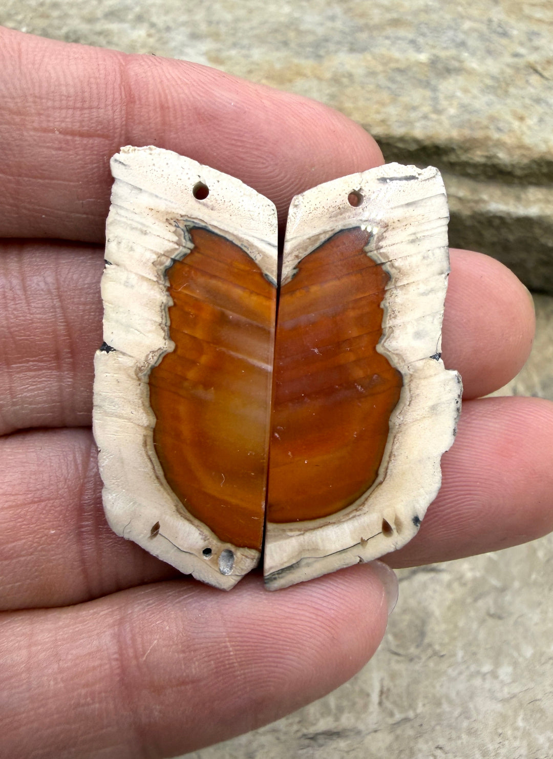 Natural Edge Carnelian Agate Earring Slab Bead Pair 16x35mm