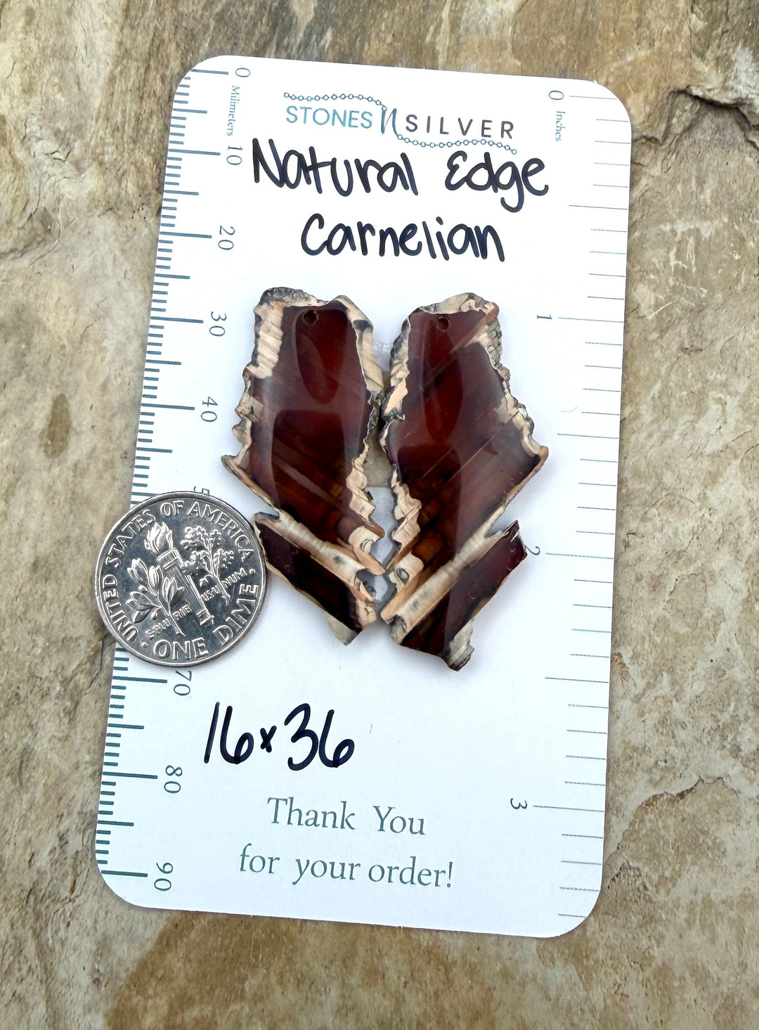 Natural Edge Carnelian Agate Earring Slab Bead Pair 16x36mm