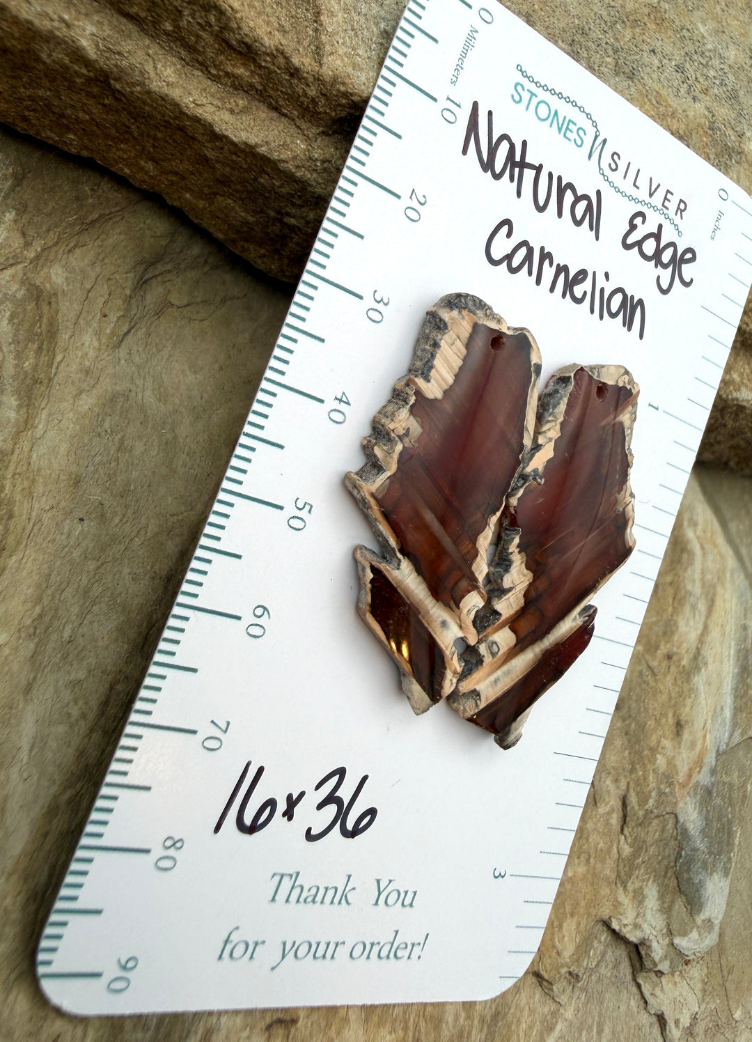 Natural Edge Carnelian Agate Earring Slab Bead Pair 16x36mm