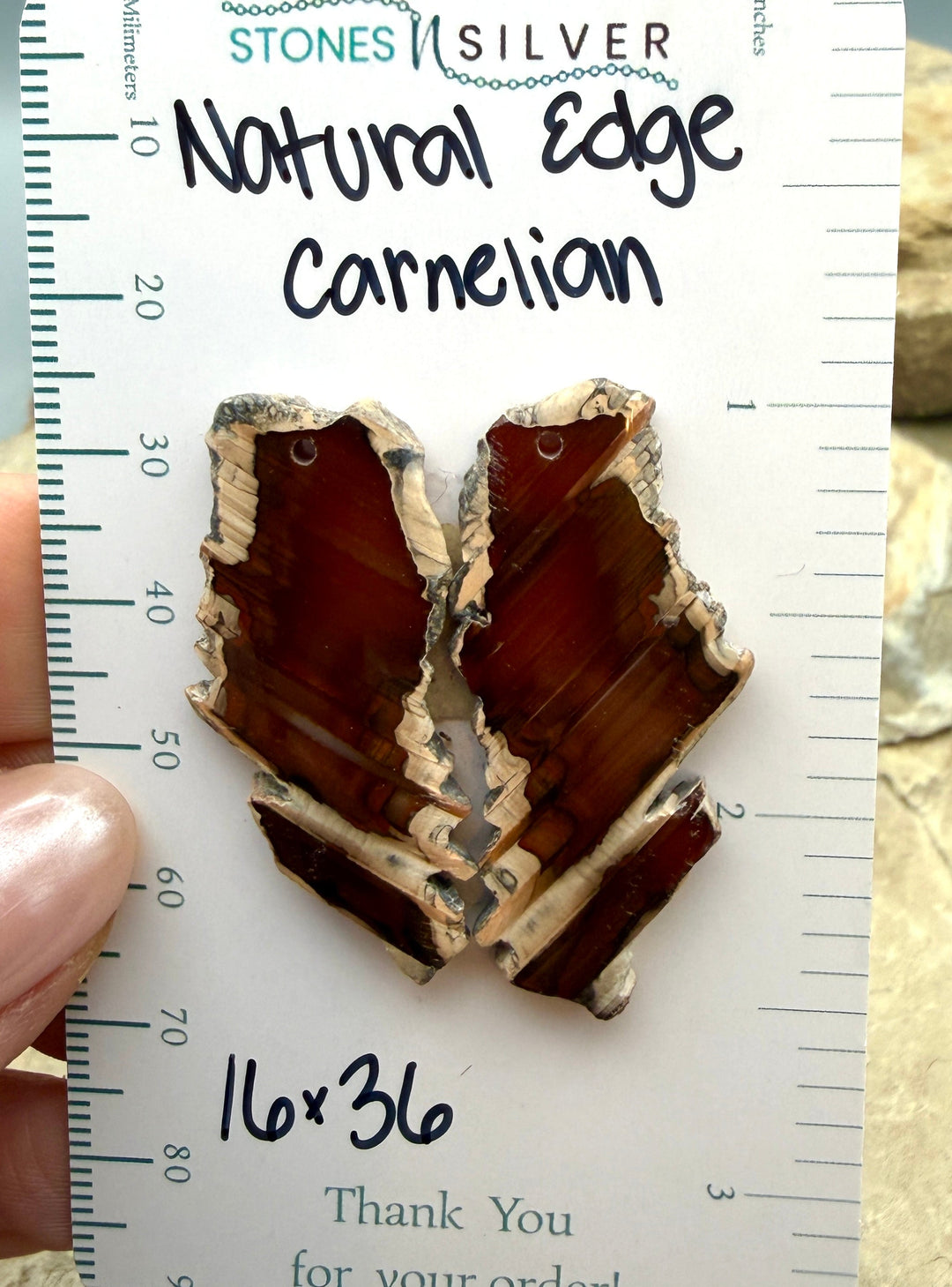 Natural Edge Carnelian Agate Earring Slab Bead Pair 16x36mm