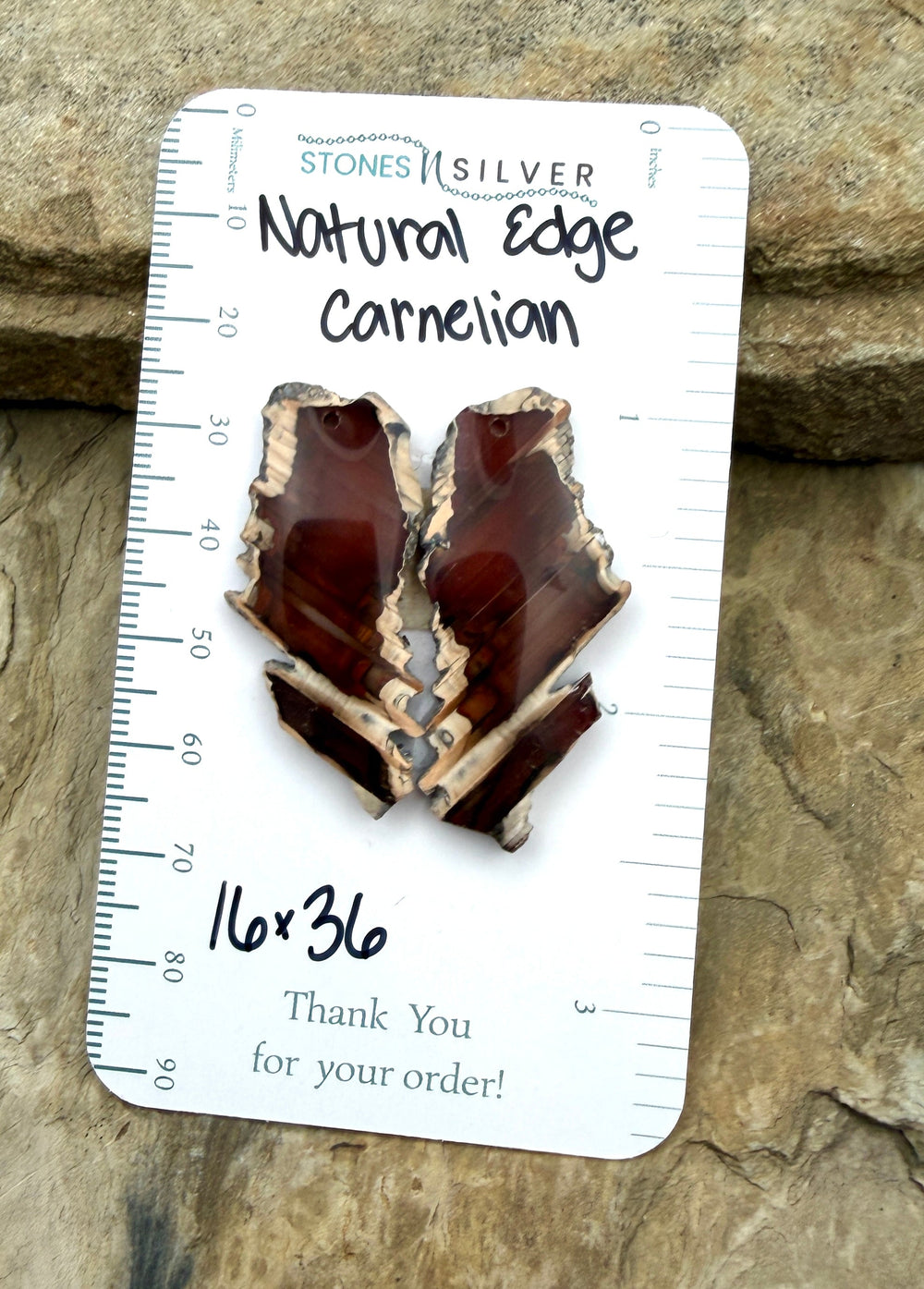 Natural Edge Carnelian Agate Earring Slab Bead Pair 16x36mm