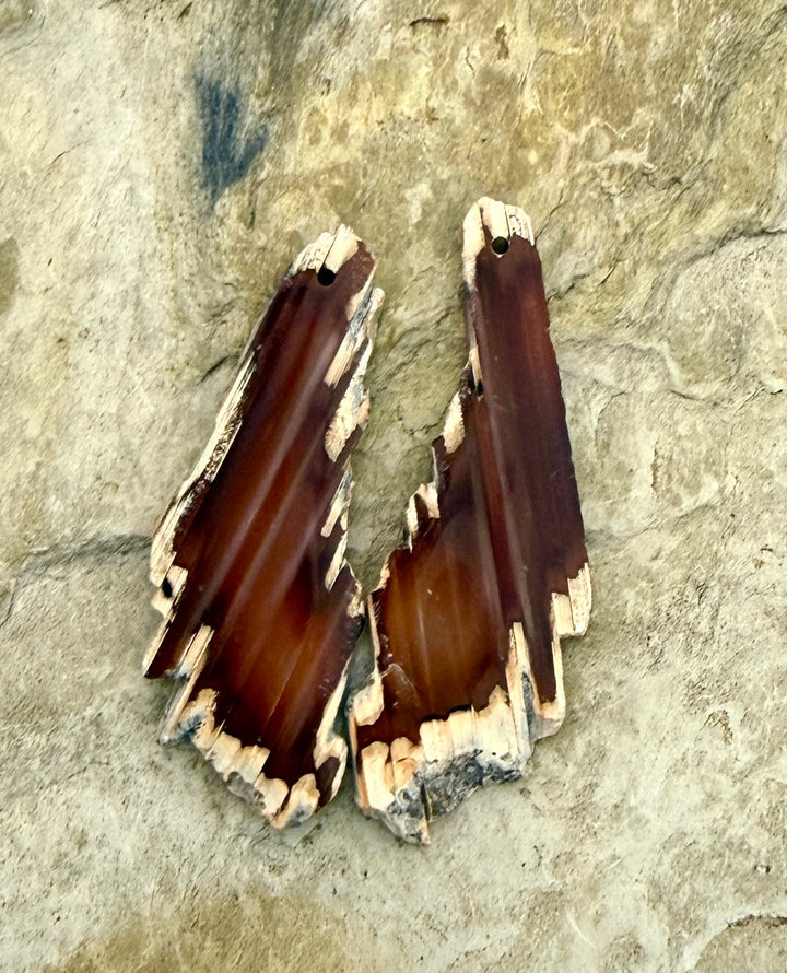 Natural Edge Carnelian Agate Earring Slab Bead Pair 16x45mm