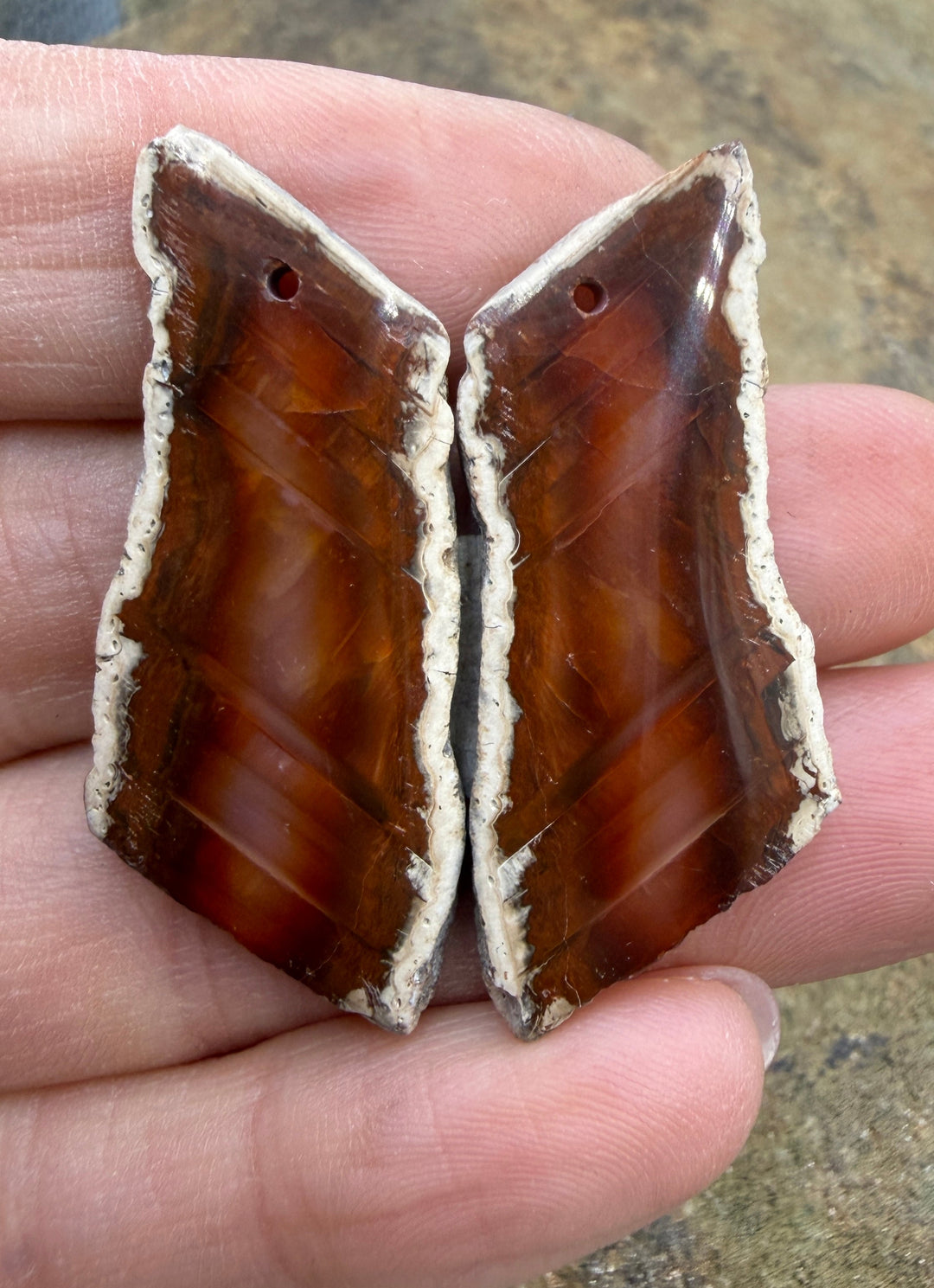 Natural Edge Carnelian Agate Earring Slab Bead Pair 17x42mm