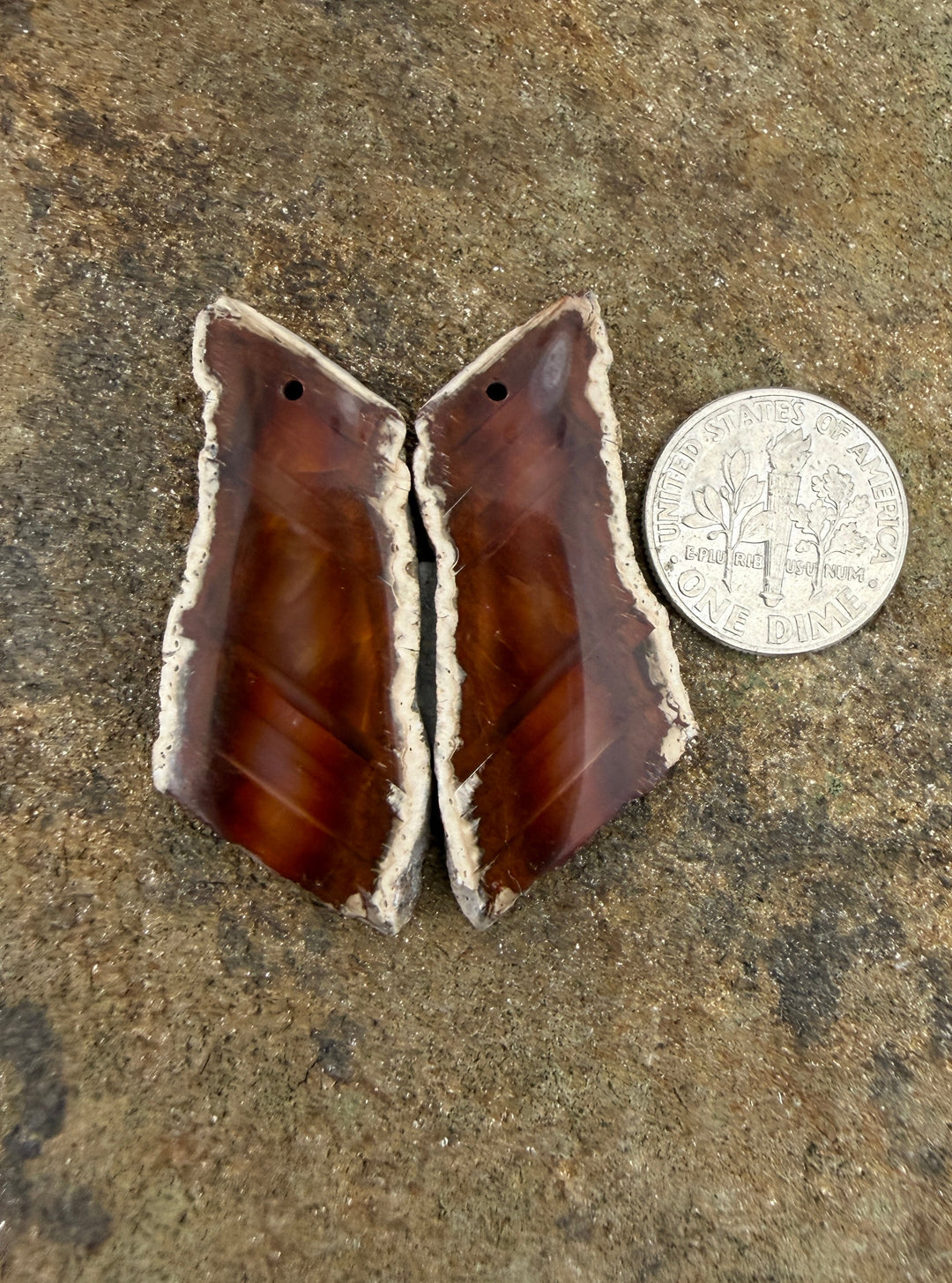 Natural Edge Carnelian Agate Earring Slab Bead Pair 17x42mm