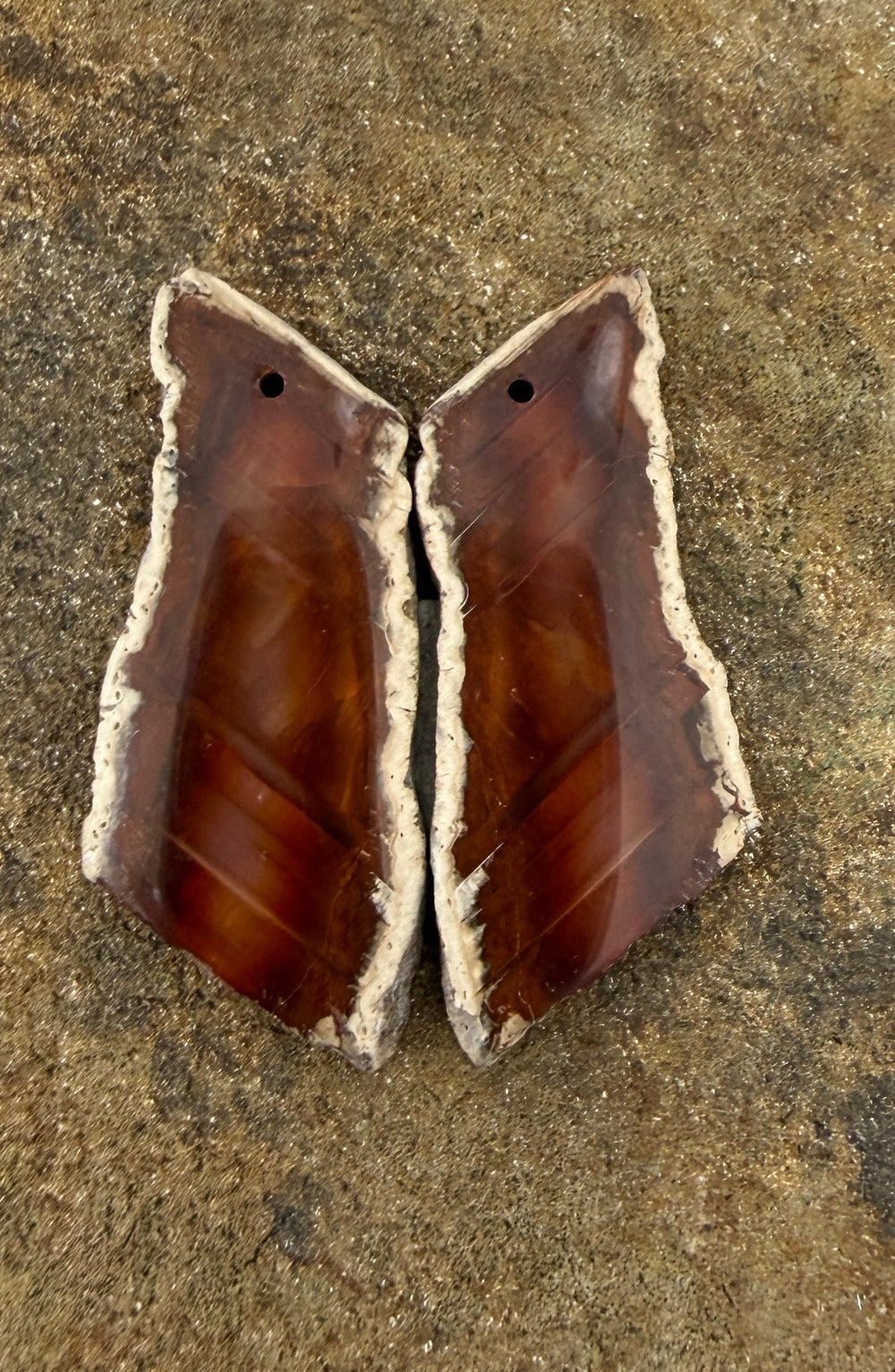 Natural Edge Carnelian Agate Earring Slab Bead Pair 17x42mm