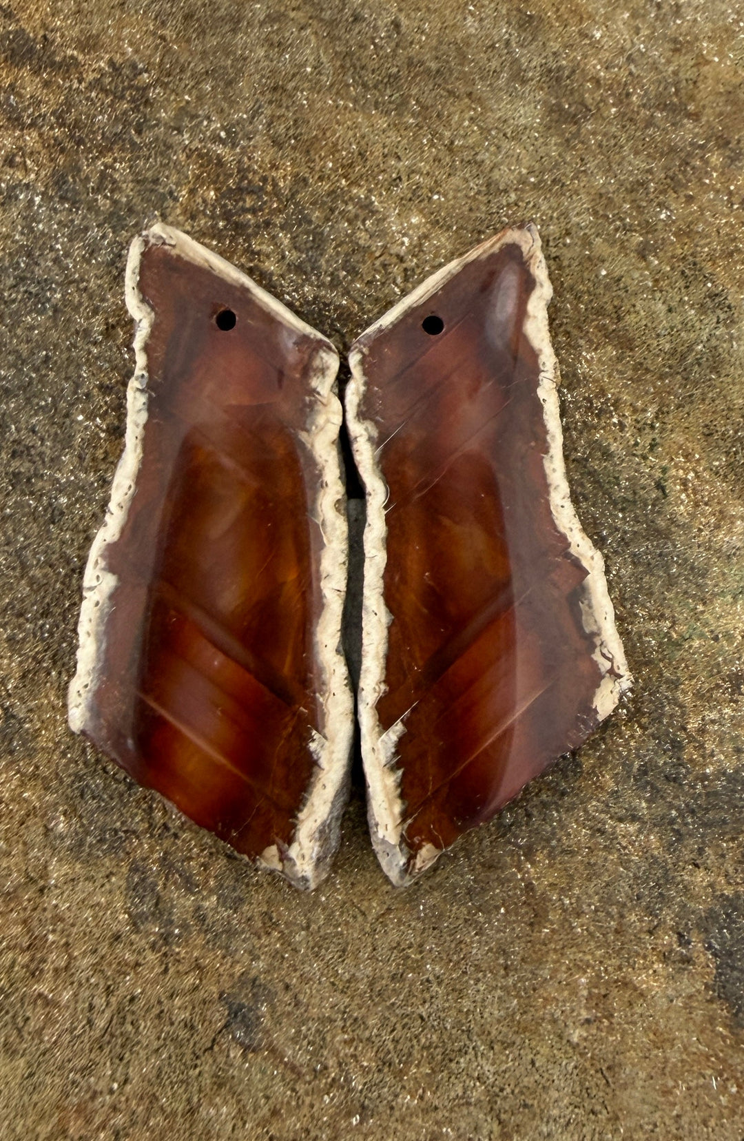 Natural Edge Carnelian Agate Earring Slab Bead Pair 17x42mm