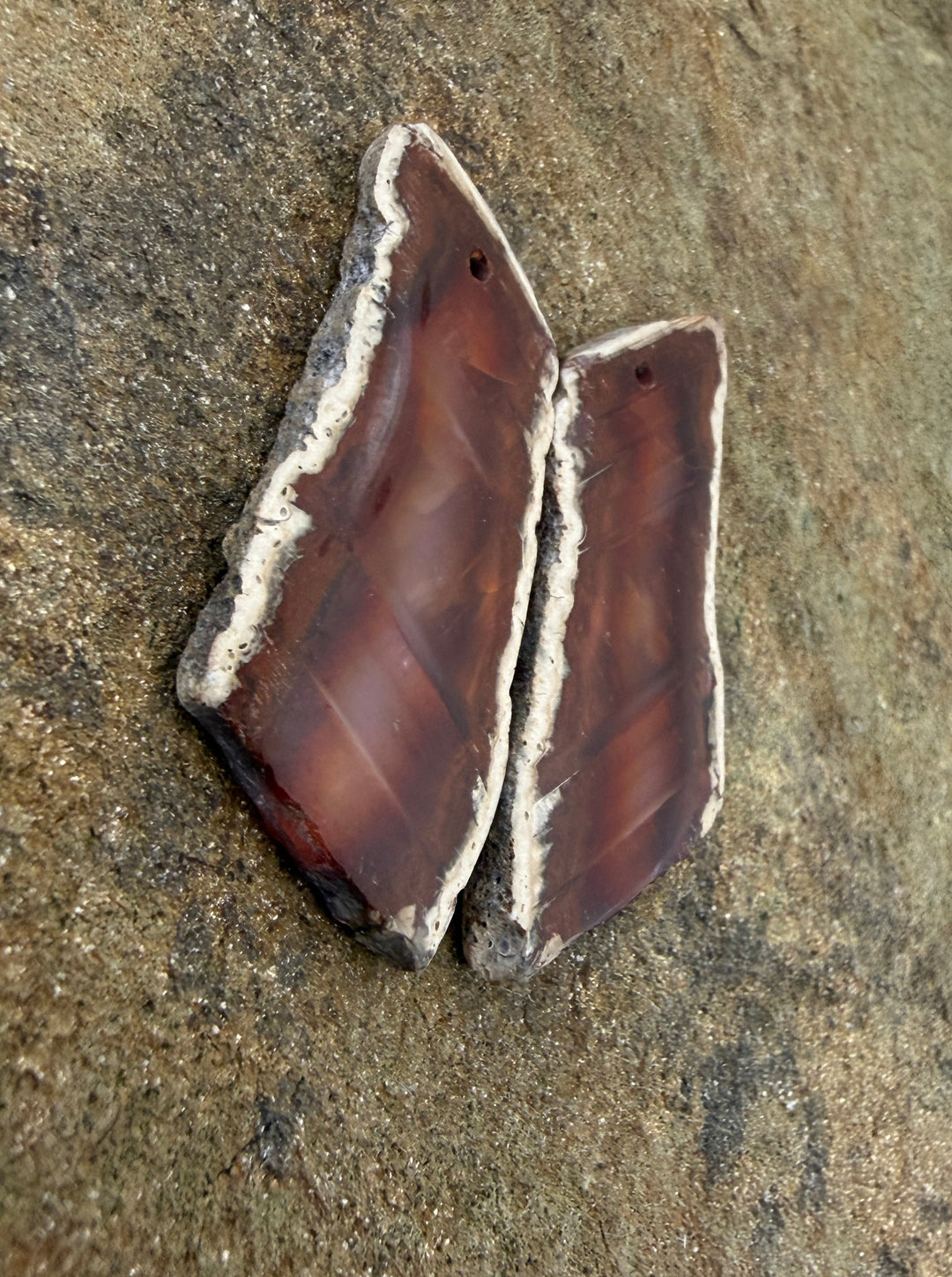 Natural Edge Carnelian Agate Earring Slab Bead Pair 17x42mm