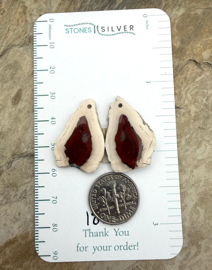 Natural Edge Carnelian Agate Earring Slab Bead Pair 18x26mm