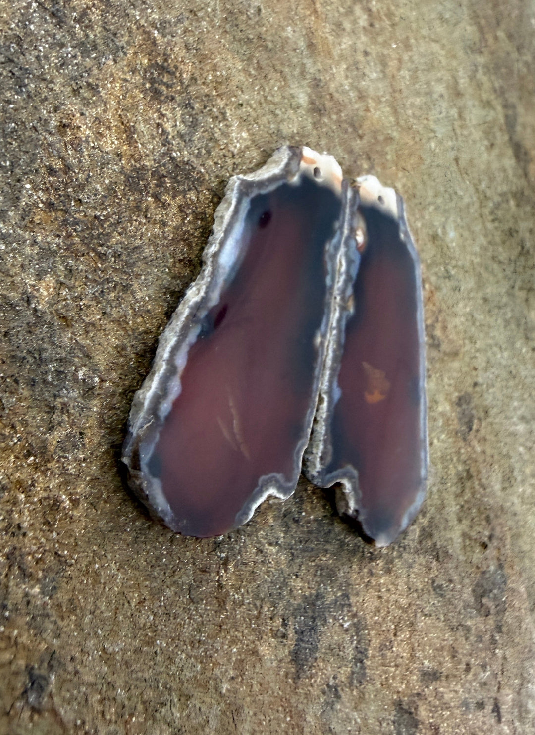 Natural Edge Carnelian Agate Earring Slab Bead Pair 20x38mm