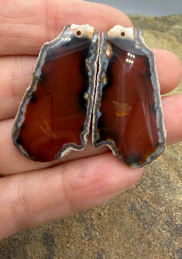 Natural Edge Carnelian Agate Earring Slab Bead Pair 20x38mm