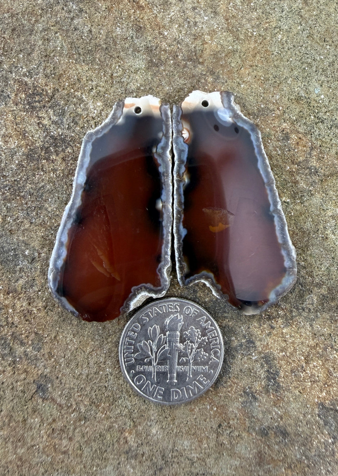 Natural Edge Carnelian Agate Earring Slab Bead Pair 20x38mm