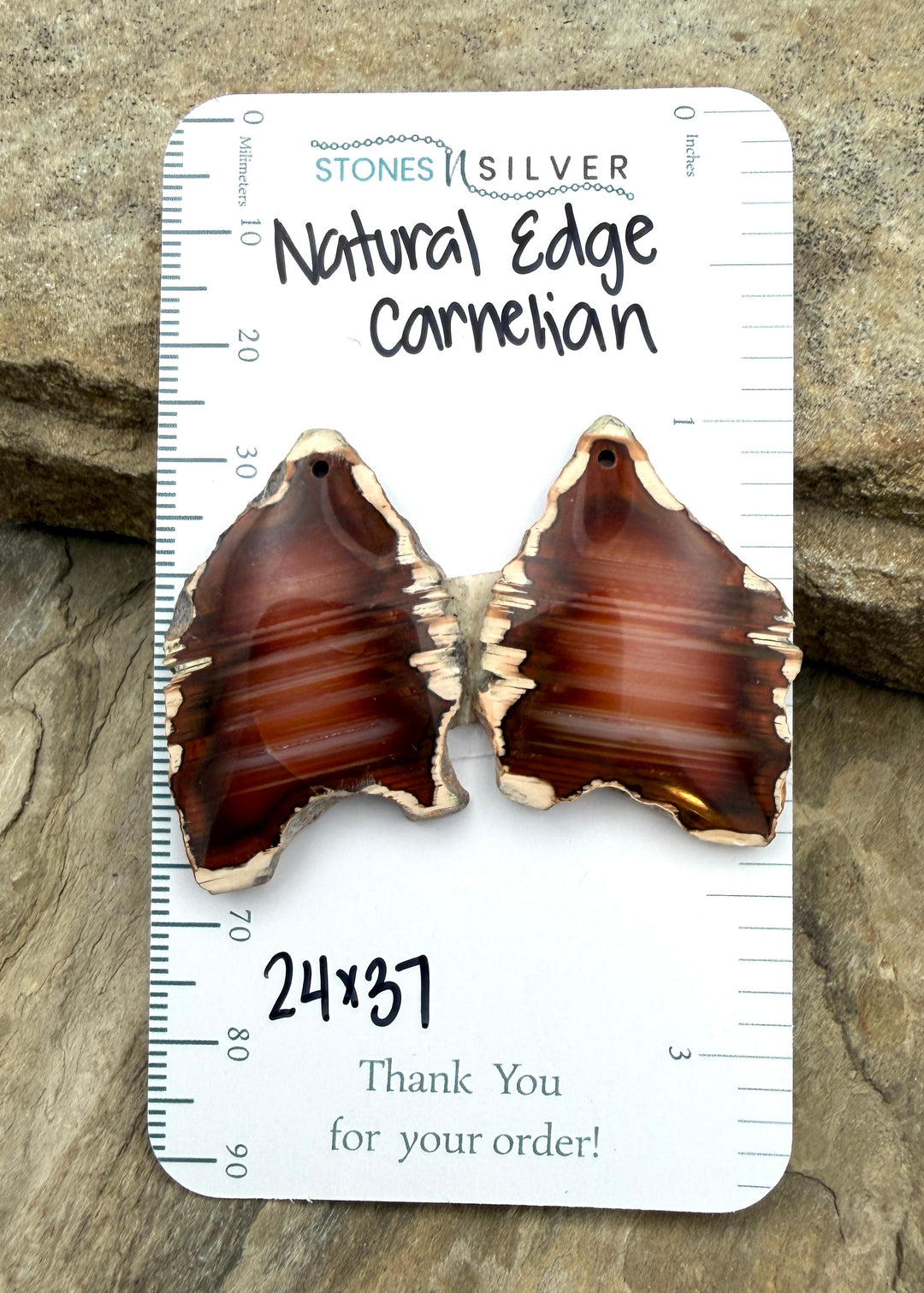 Natural Edge Carnelian Agate Earring Slab Bead Pair 24x37mm