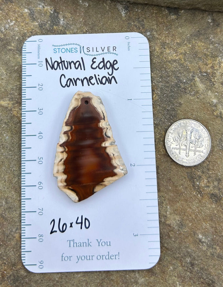 Natural Edge Carnelian Focal Pendant Bead 26x40mm