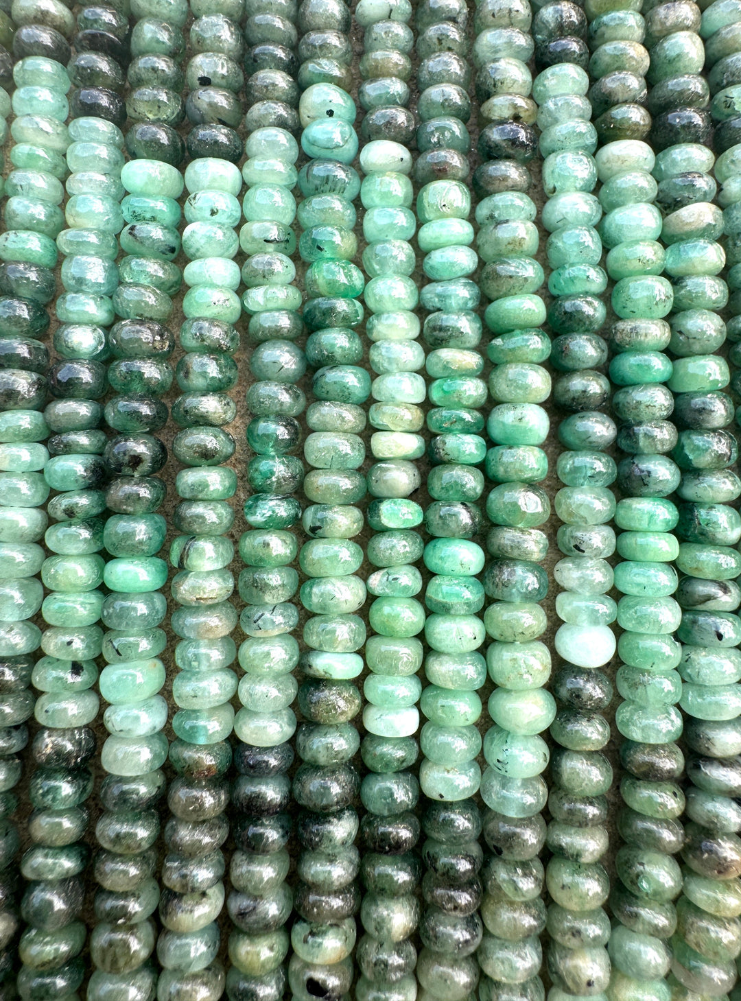 Natural Emerald 5mm Rondell Shaped Beads 15 inch Strand