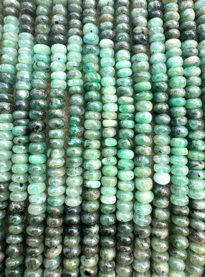 Natural Emerald 5mm Rondell Shaped Beads 15 inch Strand
