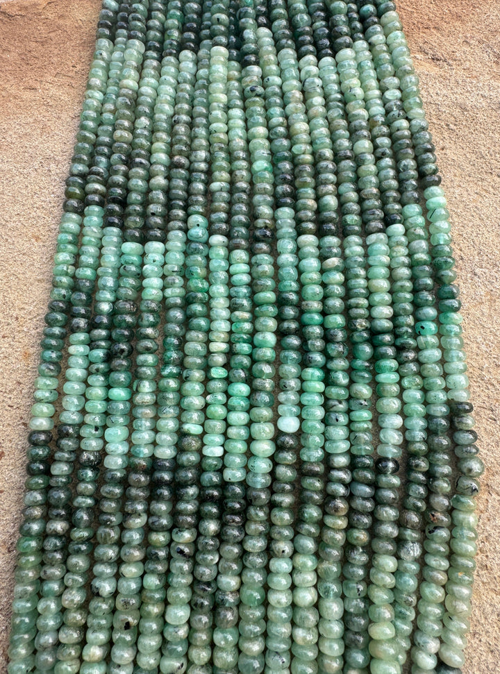 Natural Emerald 5mm Rondell Shaped Beads 15 inch Strand