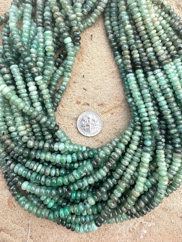 Natural Emerald 5mm Rondell Shaped Beads 15 inch Strand