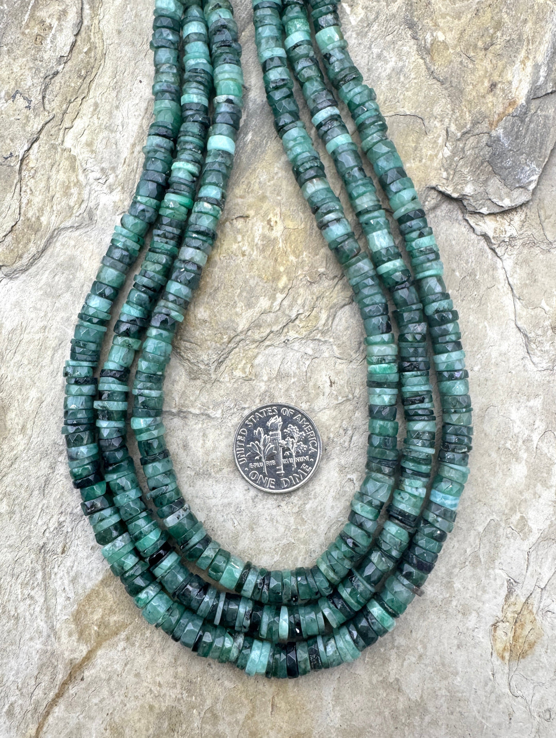 Natural Emerald Irregular Faceted 5mm Heishi Beads 16 inch