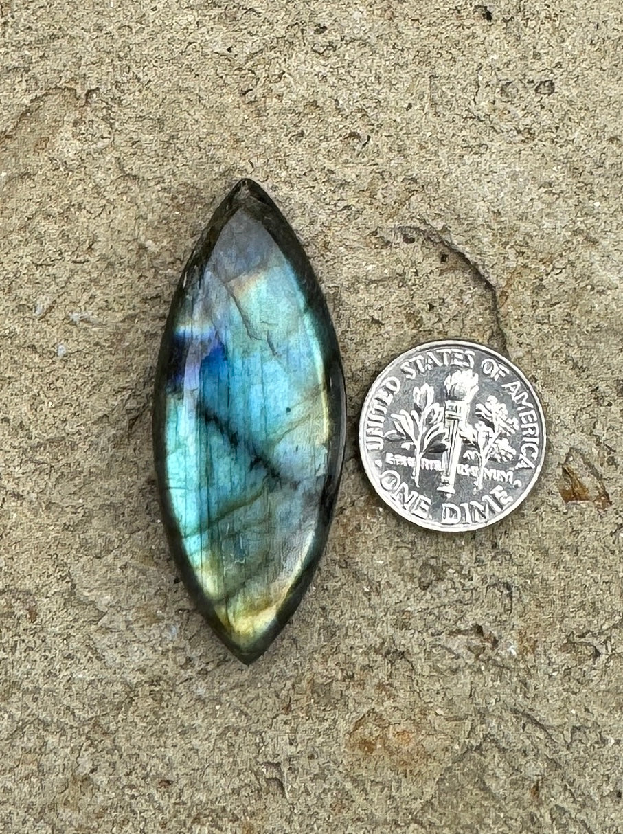 Natural Flashy Labradorite 18x45mm Marquee Shaped Cabochon