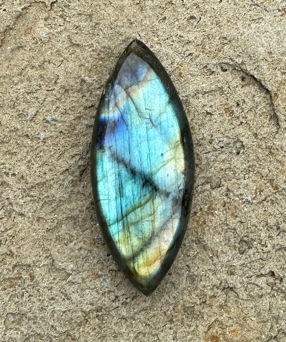 Natural Flashy Labradorite 18x45mm Marquee Shaped Cabochon