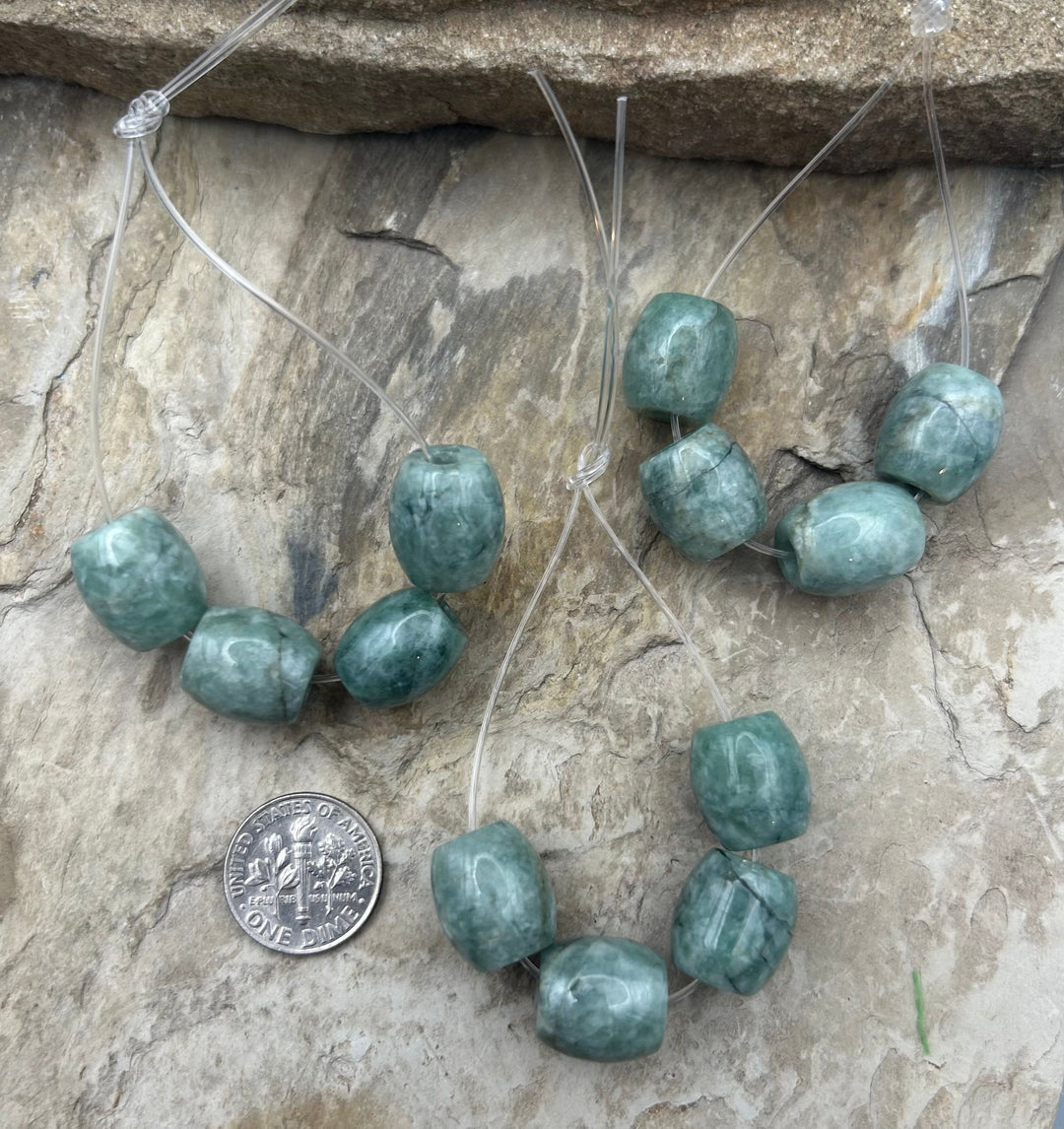 Natural Guatemalan Jade Barrel Beads 12x14mm 3mm hole Set