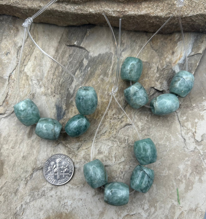 Natural Guatemalan Jade Barrel Beads 12x14mm 3mm hole Set