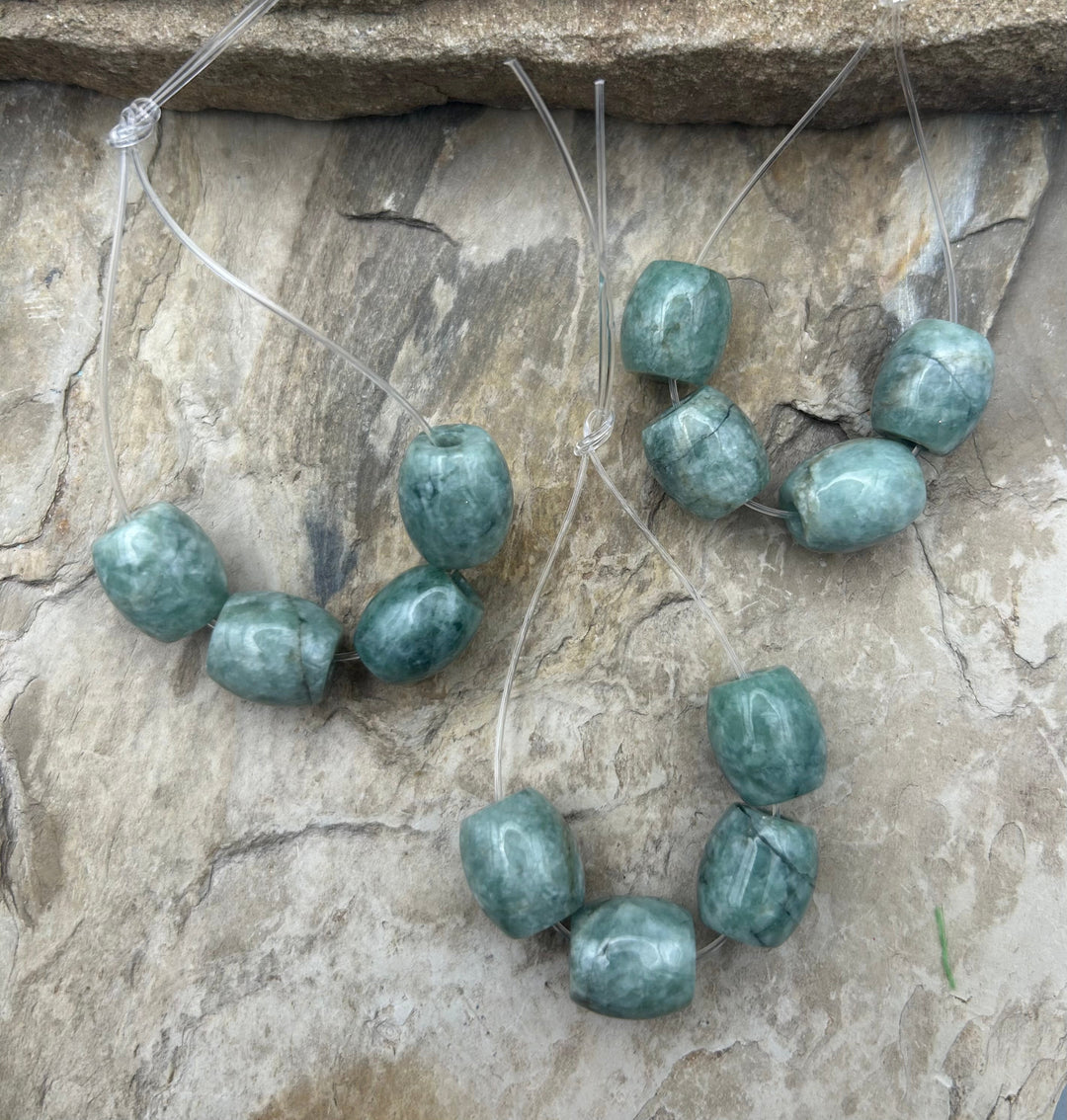 Natural Guatemalan Jade Barrel Beads 12x14mm 3mm hole Set