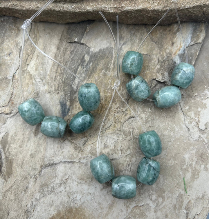 Natural Guatemalan Jade Barrel Beads 12x14mm 3mm hole Set