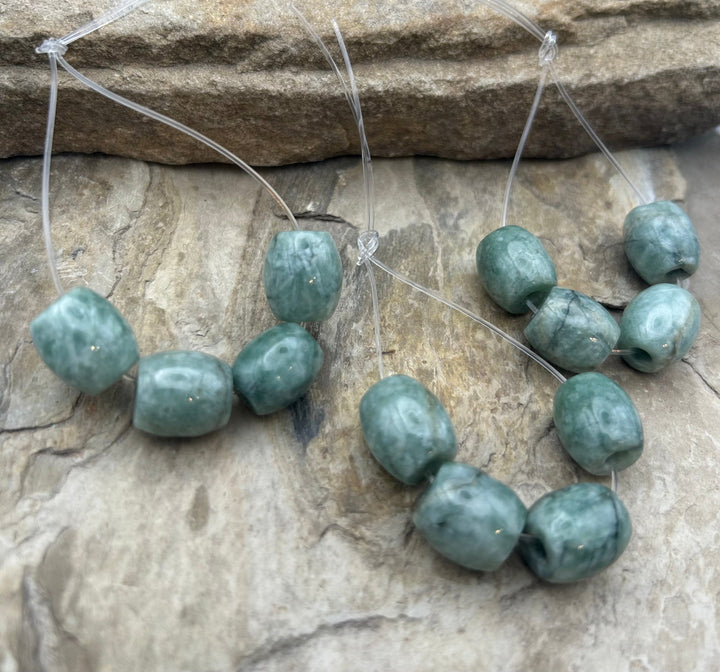 Natural Guatemalan Jade Barrel Beads 12x14mm 3mm hole Set