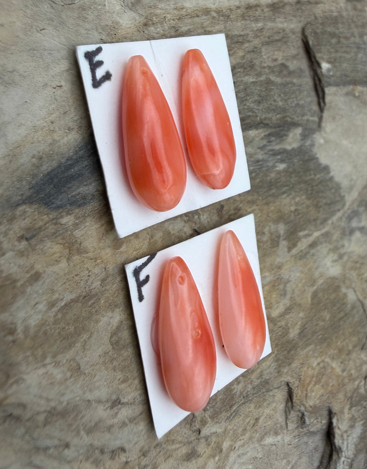 Natural Mediterranean Pink Coral Teardrop Earring Bead Pair