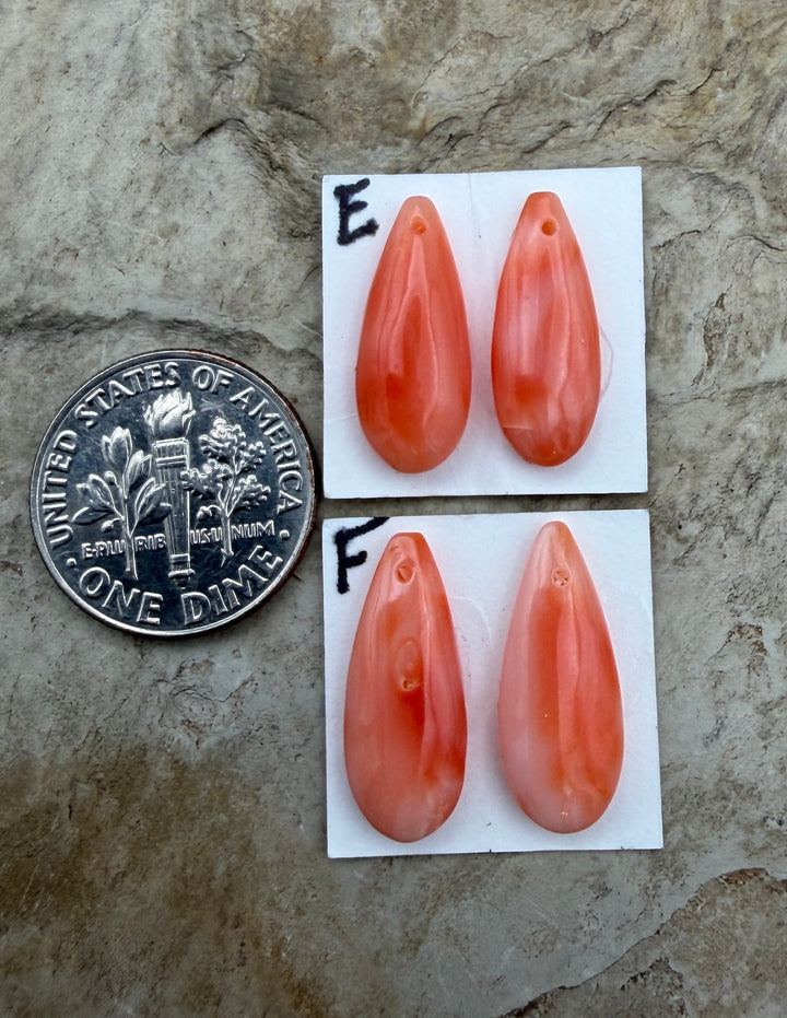 Natural Mediterranean Pink Coral Teardrop Earring Bead Pair