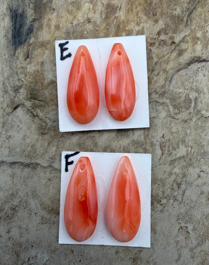 Natural Mediterranean Pink Coral Teardrop Earring Bead Pair