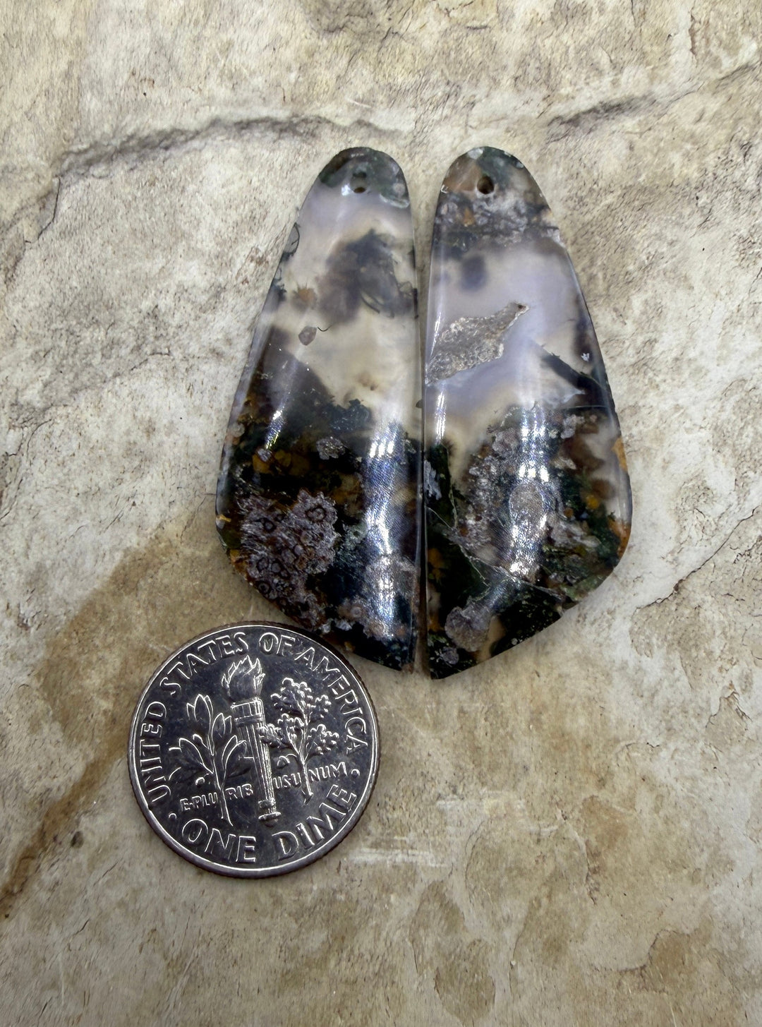 Natural Moss Agate Earring Slab Bead Pair 15x38mm