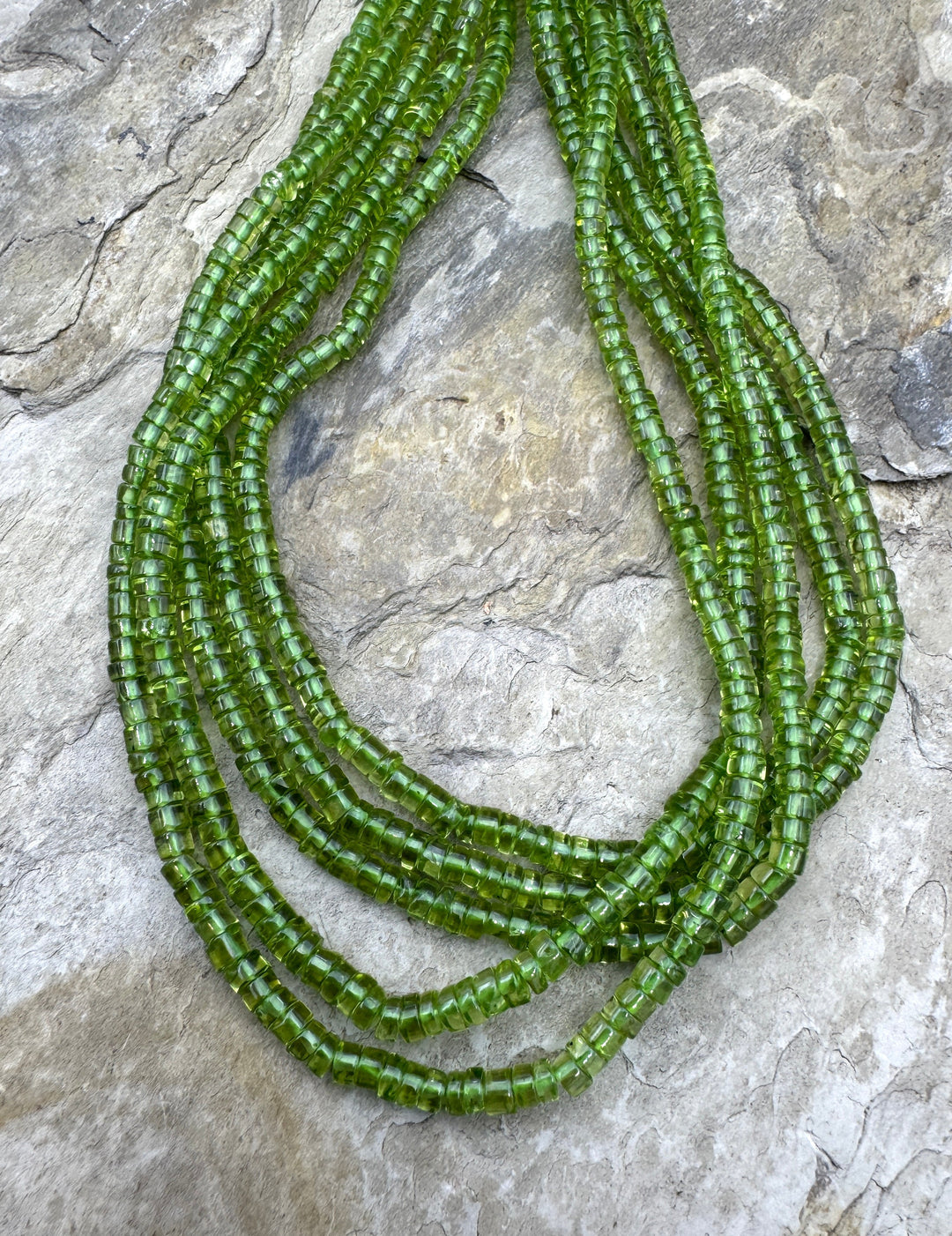 Natural Peridot 4mm Heishi Beads 14.5 Inch Strand - Peridot