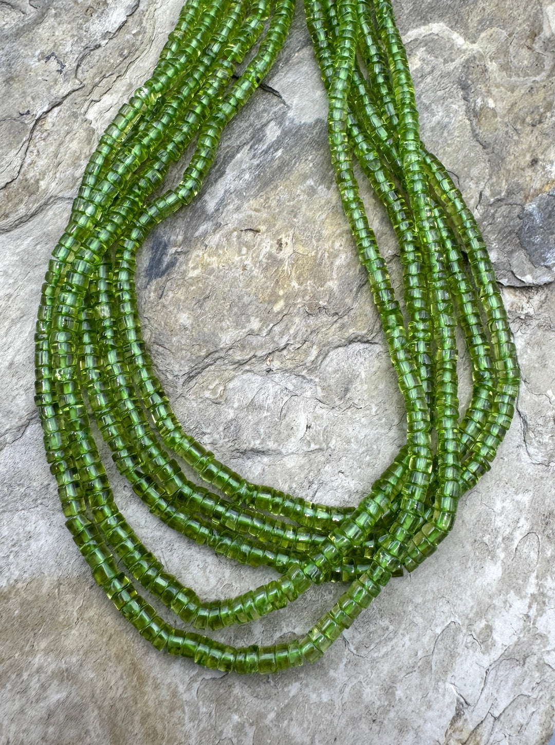 Natural Peridot 4mm Heishi Beads 14.5 Inch Strand - Peridot