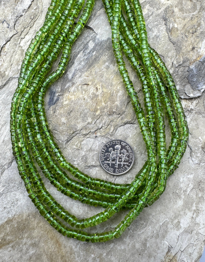 Natural Peridot 4mm Heishi Beads 14.5 Inch Strand - Peridot