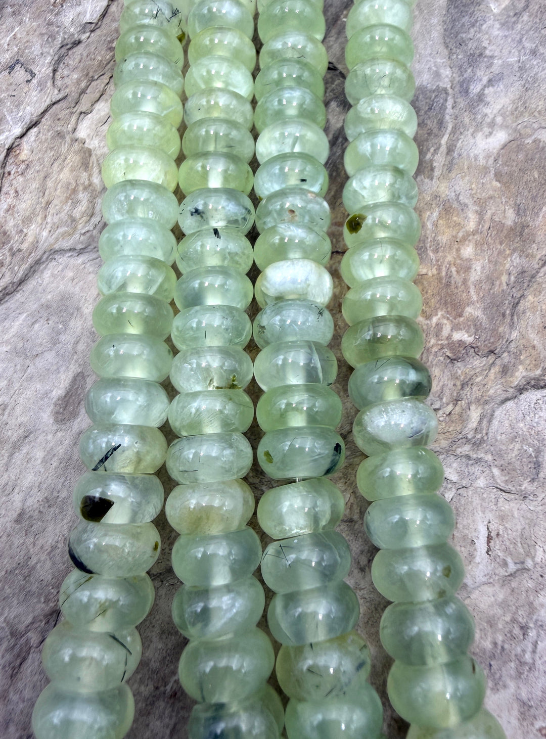 Natural Prehnite 10mm Rondelle Beads 8 Inch Strand - Ruby