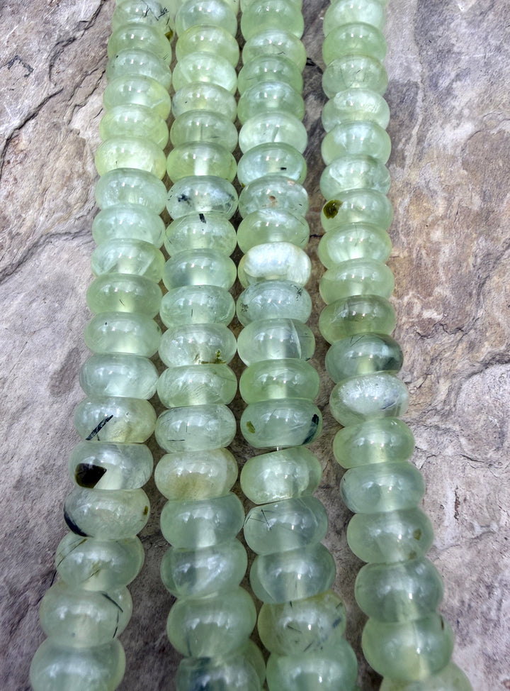 Natural Prehnite 10mm Rondelle Beads 8 Inch Strand - Ruby