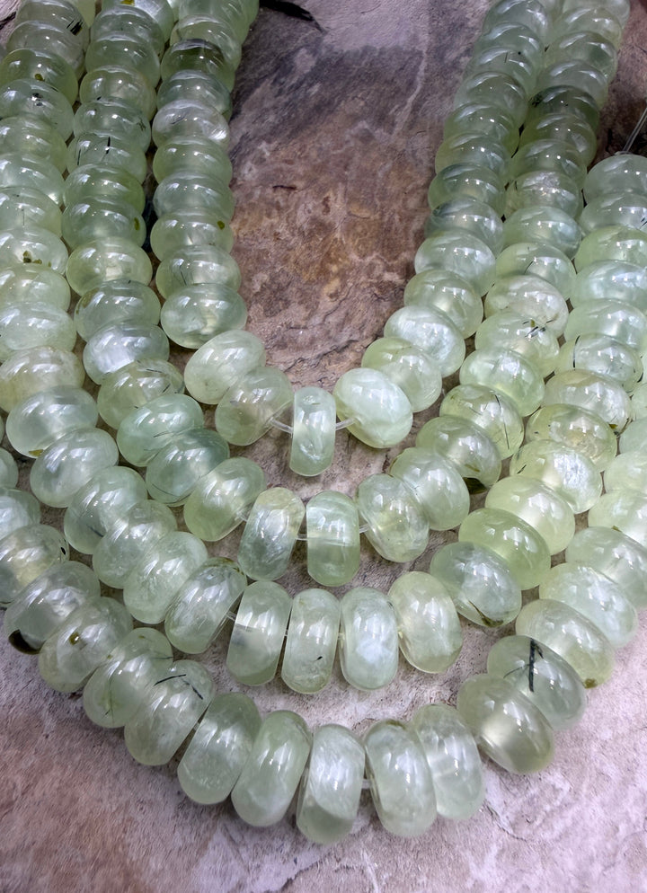 Natural Prehnite 10mm Rondelle Beads 8 Inch Strand - Ruby