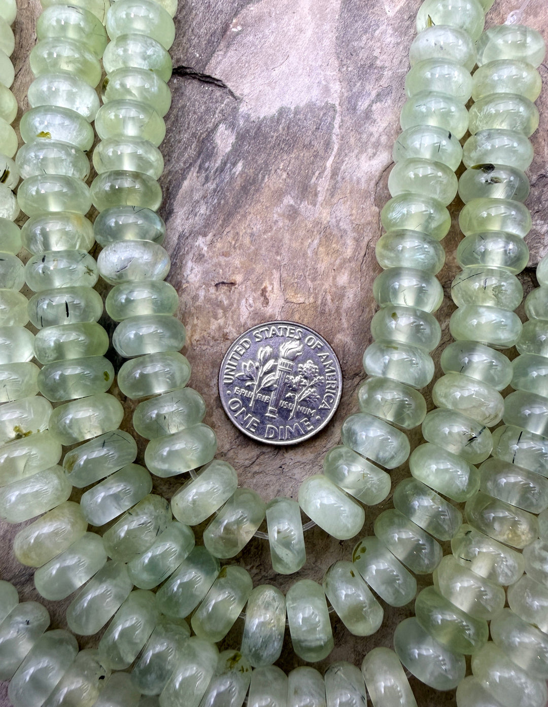 Natural Prehnite 10mm Rondelle Beads 8 Inch Strand - Ruby